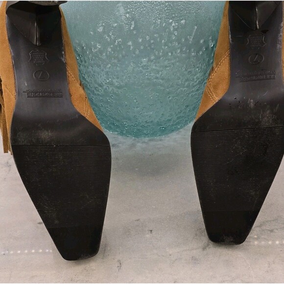 PREDICTIONS Lt Brown Suede Mid-Calf Fashion Western Cowboy Fringe Heel Boot 7 - Picture 9 of 9